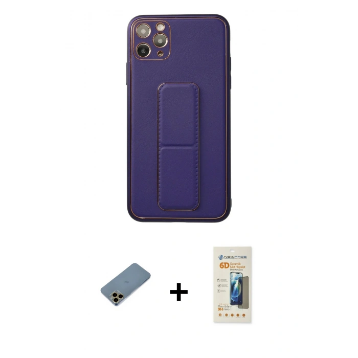 MARSİLYAN™- iPhone 11 Pro Max Kılıf Akış Doku - Siyah 6D Mat Seramik Hayalet Nano Ekran Koruyucu + Shine Kamera Lens Koruma Cam - GD