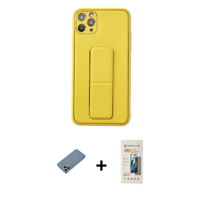 MARSİLYAN™- iPhone 11 Pro Max Kılıf Akış Doku - Siyah 6D Mat Seramik Hayalet Nano Ekran Koruyucu + Shine Kamera Lens Koruma Cam - SABE