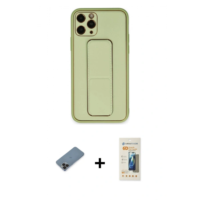 MARSİLYAN™- iPhone 11 Pro Max Kılıf Akış Doku - Siyah 6D Mat Seramik Hayalet Nano Ekran Koruyucu + Metal Kamera Lens Koruma Cam - SH