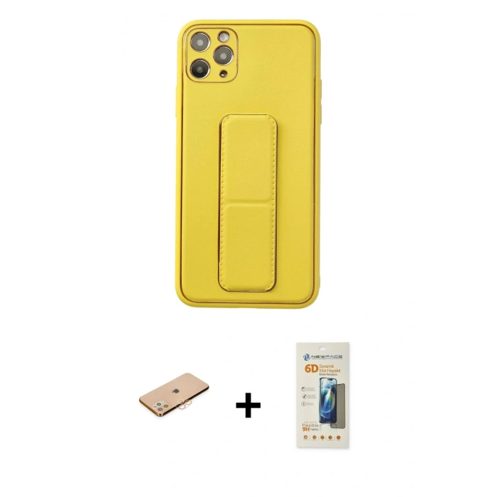 MARSİLYAN™- iPhone 11 Pro Max Kılıf Akış Doku - Siyah 6D Mat Seramik Hayalet Nano Ekran Koruyucu + Renkli Kamera Lens Koruma Cam - TU