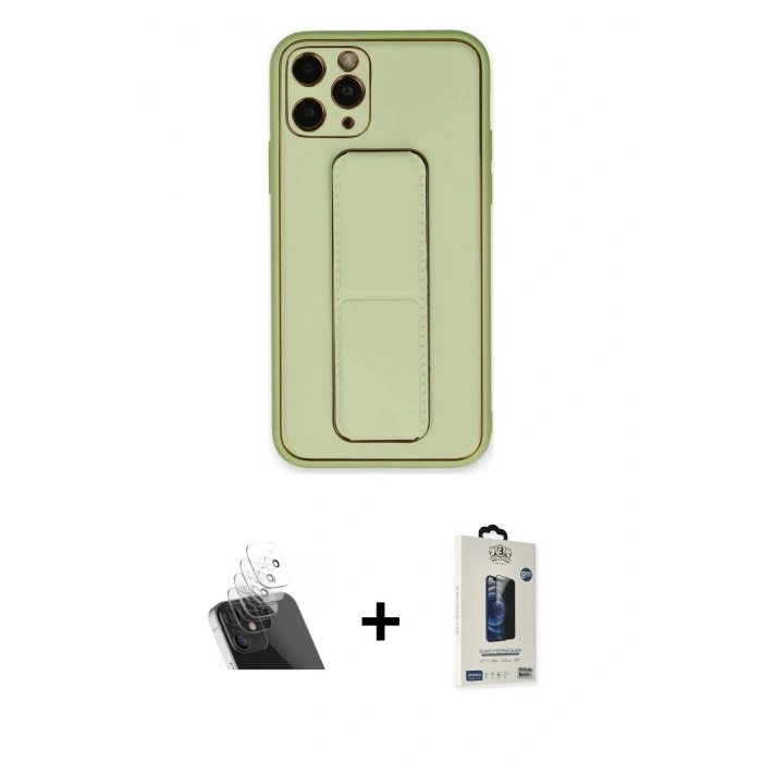 MARSİLYAN™- iPhone 11 Pro Max Kılıf Akış Doku - Siyah Bilvis Hayalet Cam Ekran Koruyucu + Kamera Lens Koruma Cam - SF