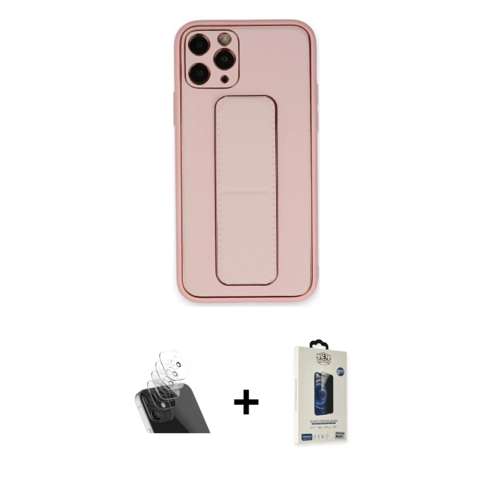MARSİLYAN™- iPhone 11 Pro Max Kılıf Akış Doku - Siyah Bilvis Hayalet Cam Ekran Koruyucu + Kamera Lens Koruma Cam - SF