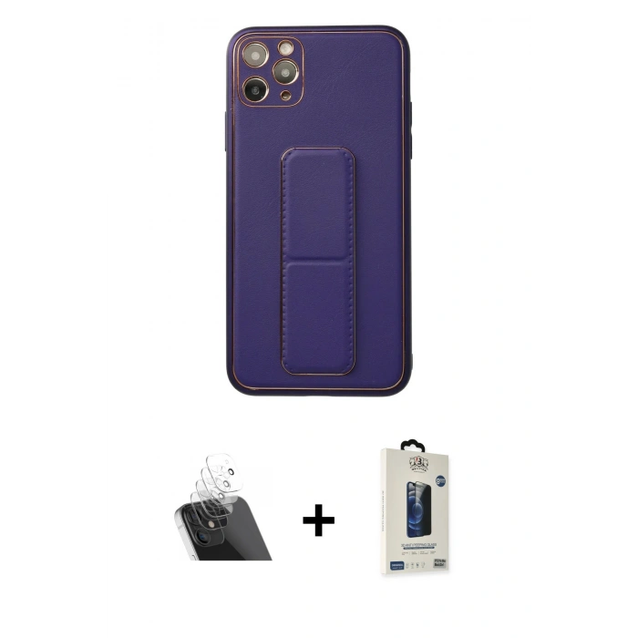 MARSİLYAN™- iPhone 11 Pro Max Kılıf Akış Doku - Siyah Bilvis Hayalet Cam Ekran Koruyucu + Kamera Lens Koruma Cam - SF
