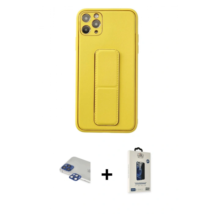 MARSİLYAN™- iPhone 11 Pro Max Kılıf Akış Doku - Siyah Bilvis Hayalet Cam Ekran Koruyucu + Pers Alüminyum Kamera Lens - LT