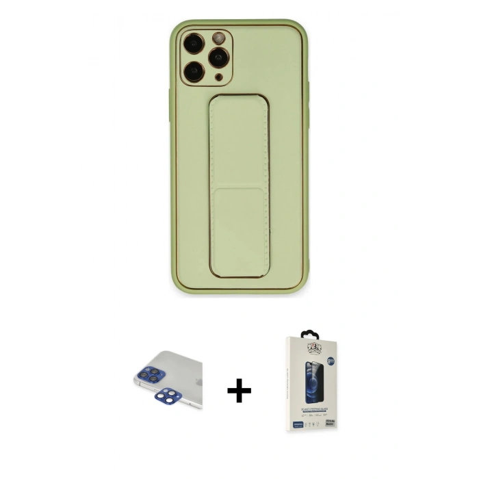 MARSİLYAN™- iPhone 11 Pro Max Kılıf Akış Doku - Siyah Bilvis Hayalet Cam Ekran Koruyucu + Pers Alüminyum Kamera Lens - LT