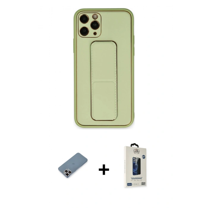 MARSİLYAN™- iPhone 11 Pro Max Kılıf Akış Doku - Siyah Bilvis Hayalet Cam Ekran Koruyucu + Metal Kamera Lens Koruma Cam - MR