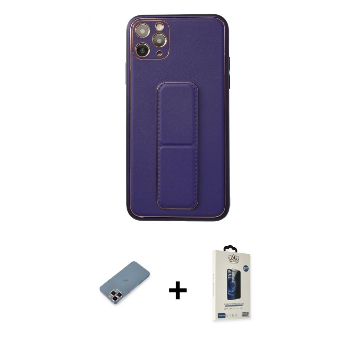 MARSİLYAN™- iPhone 11 Pro Max Kılıf Akış Doku - Siyah Bilvis Hayalet Cam Ekran Koruyucu + Metal Kamera Lens Koruma Cam - MR