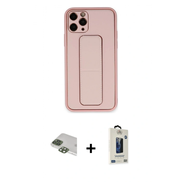 MARSİLYAN™- iPhone 11 Pro Max Kılıf Akış Doku - Siyah Bilvis Hayalet Cam Ekran Koruyucu + Pers Alüminyum Kamera Lens - YL