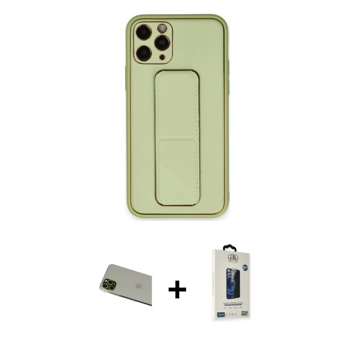 MARSİLYAN™- iPhone 11 Pro Max Kılıf Akış Doku - Siyah Bilvis Hayalet Cam Ekran Koruyucu + Rainbow Kamera Lens Koruma Cam - YL