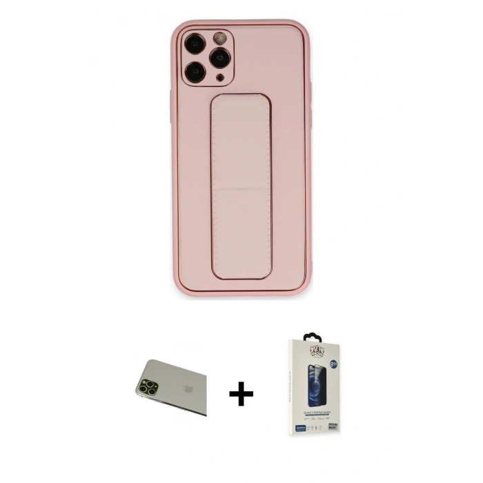 MARSİLYAN™- iPhone 11 Pro Max Kılıf Akış Doku - Siyah Bilvis Hayalet Cam Ekran Koruyucu + Rainbow Kamera Lens Koruma Cam - YL