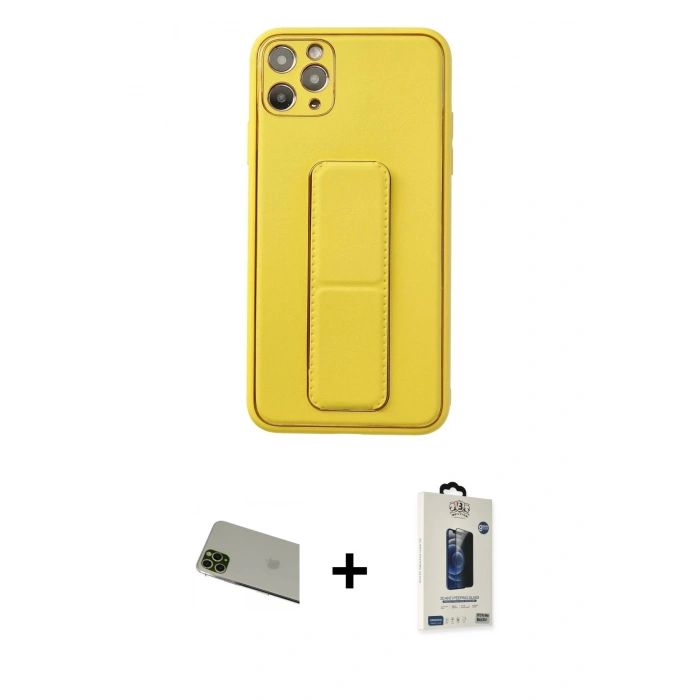 MARSİLYAN™- iPhone 11 Pro Max Kılıf Akış Doku - Siyah Bilvis Hayalet Cam Ekran Koruyucu + Rainbow Kamera Lens Koruma Cam - YL