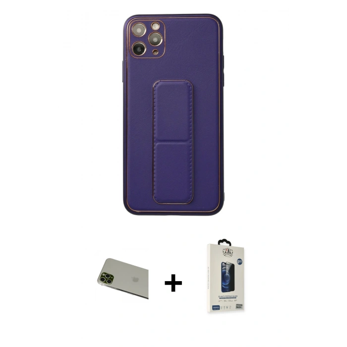 MARSİLYAN™- iPhone 11 Pro Max Kılıf Akış Doku - Siyah Bilvis Hayalet Cam Ekran Koruyucu + Rainbow Kamera Lens Koruma Cam - YL