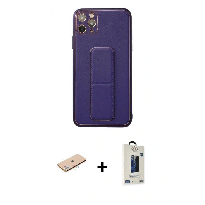 MARSİLYAN™- iPhone 11 Pro Max Kılıf Akış Doku - Siyah Bilvis Hayalet Cam Ekran Koruyucu + Renkli Kamera Lens Koruma Cam - MI