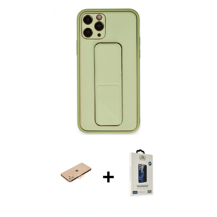 MARSİLYAN™- iPhone 11 Pro Max Kılıf Akış Doku - Siyah Bilvis Hayalet Cam Ekran Koruyucu + Renkli Kamera Lens Koruma Cam - TU