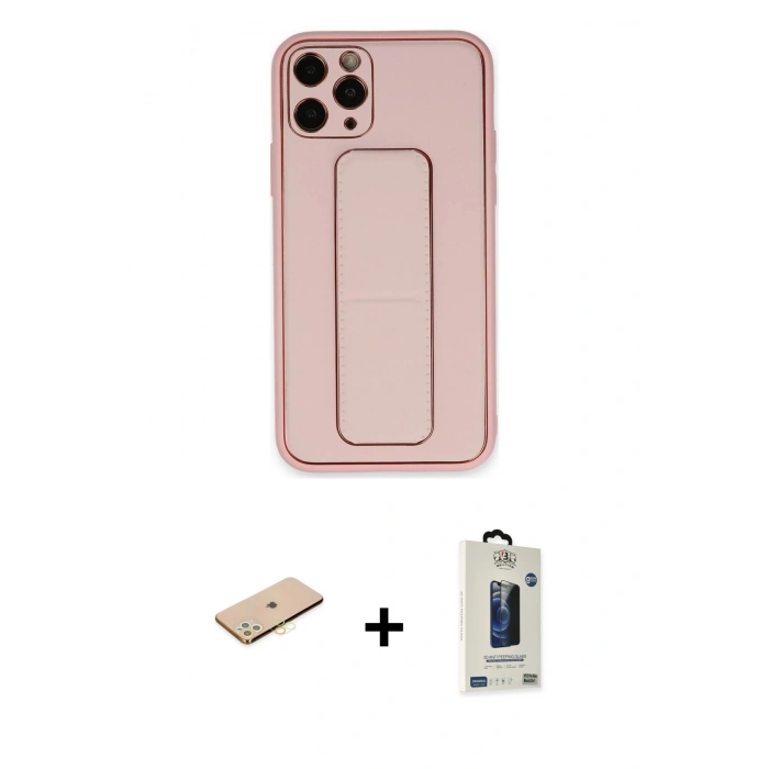 MARSİLYAN™- iPhone 11 Pro Max Kılıf Akış Doku - Siyah Bilvis Hayalet Cam Ekran Koruyucu + Renkli Kamera Lens Koruma Cam - SI