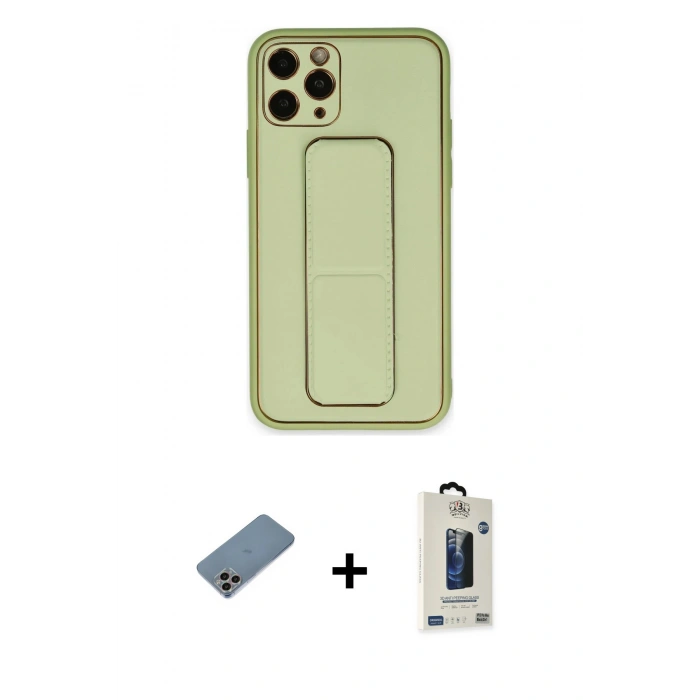 MARSİLYAN™- iPhone 11 Pro Max Kılıf Akış Doku - Siyah Bilvis Hayalet Cam Ekran Koruyucu + Shine Kamera Lens Koruma Cam - GI