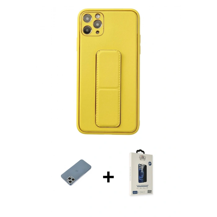 MARSİLYAN™- iPhone 11 Pro Max Kılıf Akış Doku - Siyah Bilvis Hayalet Cam Ekran Koruyucu + Shine Kamera Lens Koruma Cam - GS