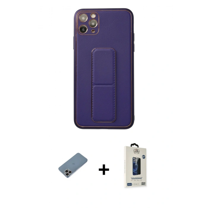 MARSİLYAN™- iPhone 11 Pro Max Kılıf Akış Doku - Siyah Bilvis Hayalet Cam Ekran Koruyucu + Shine Kamera Lens Koruma Cam - GI