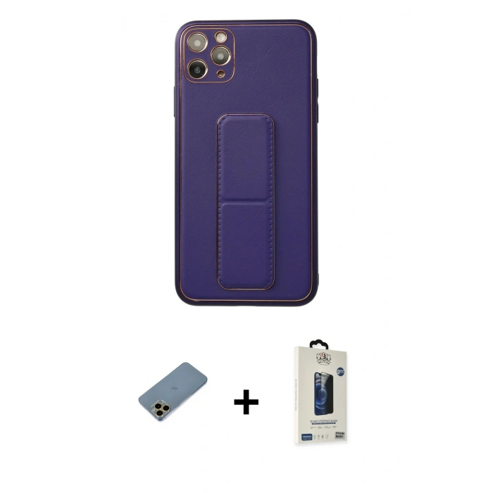 MARSİLYAN™- iPhone 11 Pro Max Kılıf Akış Doku - Siyah Bilvis Hayalet Cam Ekran Koruyucu + Shine Kamera Lens Koruma Cam - GD