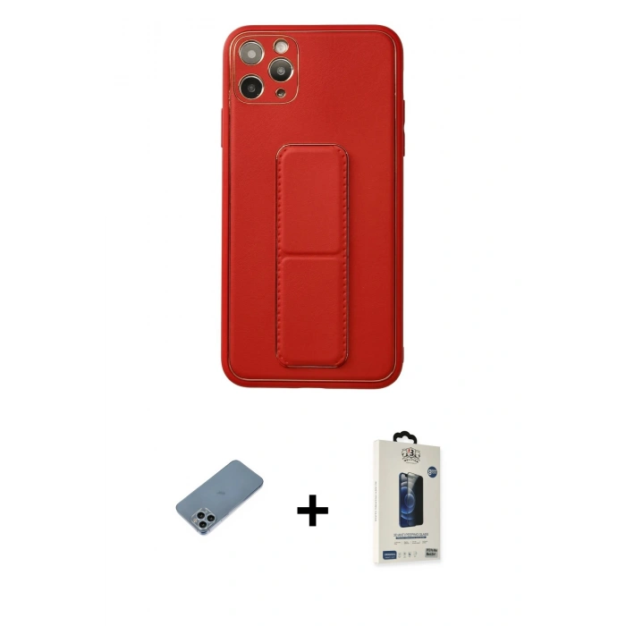 MARSİLYAN™- iPhone 11 Pro Max Kılıf Akış Doku - Siyah Bilvis Hayalet Cam Ekran Koruyucu + Shine Kamera Lens Koruma Cam - SABE