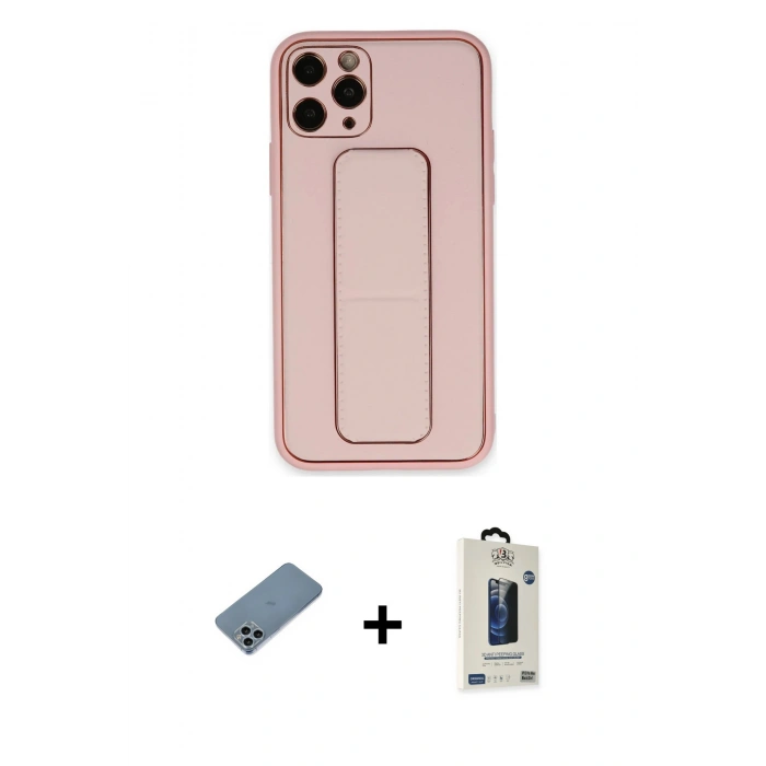 MARSİLYAN™- iPhone 11 Pro Max Kılıf Akış Doku - Siyah Bilvis Hayalet Cam Ekran Koruyucu + Shine Kamera Lens Koruma Cam - SABE