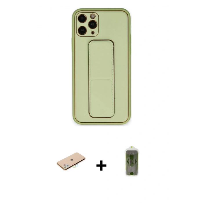 MARSİLYAN™- iPhone 11 Pro Max Kılıf Akış Doku - Siyah Joko Magic 5D Hayalet Cam + Mavi Renkli Kamera Lens Koruma Cam