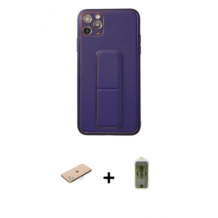 MARSİLYAN™- iPhone 11 Pro Max Kılıf Akış Doku - Siyah Joko Magic 5D Hayalet Cam + Mavi Renkli Kamera Lens Koruma Cam