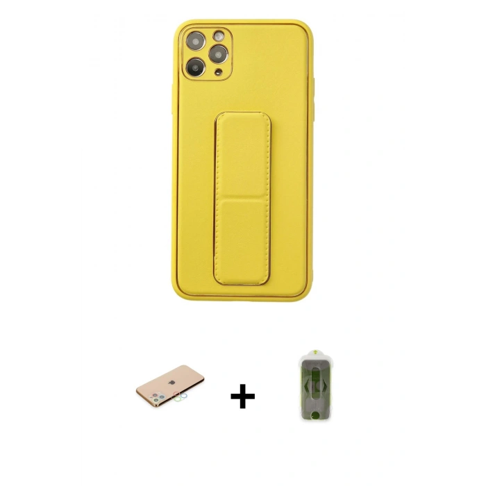 MARSİLYAN™- iPhone 11 Pro Max Kılıf Akış Doku - Siyah Joko Magic 5D Hayalet Cam + Mavi Renkli Kamera Lens Koruma Cam