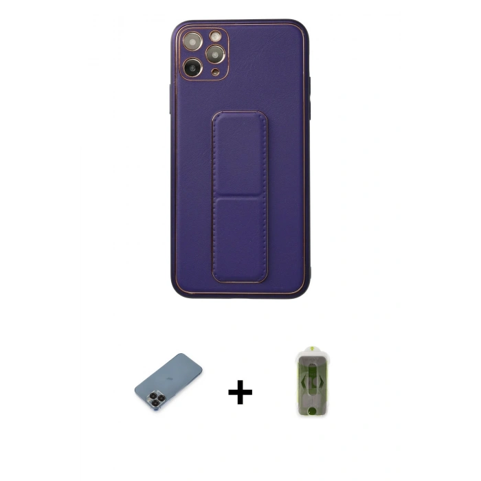 MARSİLYAN™- iPhone 11 Pro Max Kılıf Akış Doku - Siyah Joko Magic 5D Hayalet Cam + Metal Kamera Lens Koruma Cam - SH