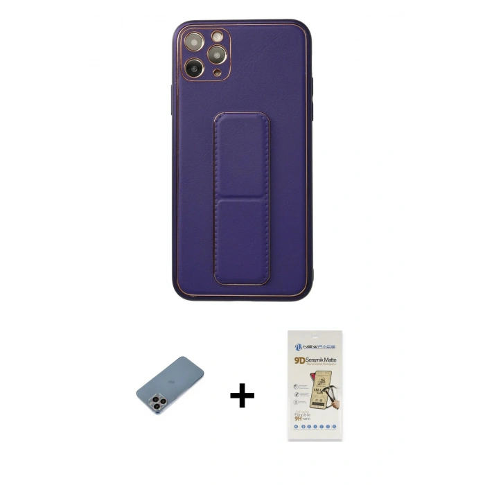 MARSİLYAN™- iPhone 11 Pro Max Kılıf Akış Doku - Siyah Mat Seramik Nano Ekran Koruyucu + Shine Kamera Lens Koruma Cam - GI