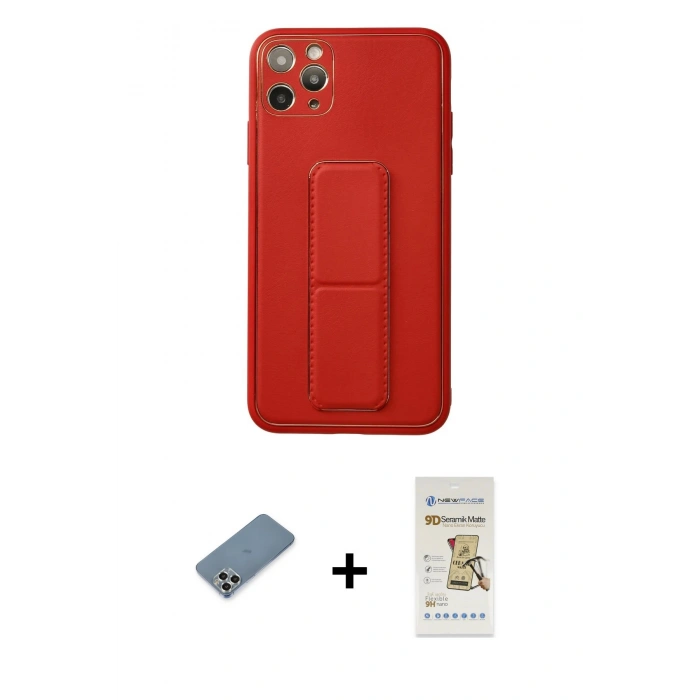 MARSİLYAN™- iPhone 11 Pro Max Kılıf Akış Doku - Siyah Mat Seramik Nano Ekran Koruyucu + Gümüş Metal Kamera Lens Koruma Cam