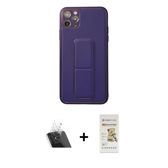 MARSİLYAN™- iPhone 11 Pro Max Kılıf Akış Doku - Siyah Mat Seramik Nano Ekran Koruyucu + Kamera Lens Koruma Cam - SF