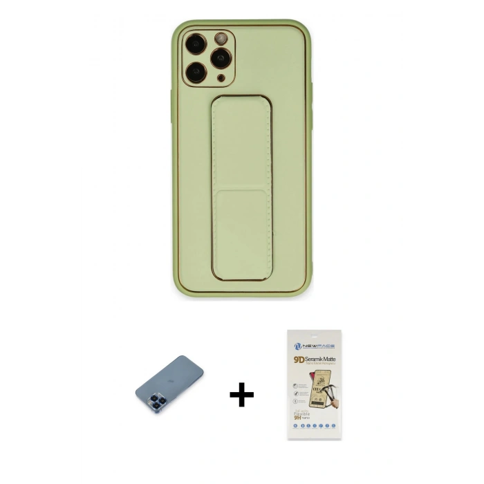 MARSİLYAN™- iPhone 11 Pro Max Kılıf Akış Doku - Siyah Mat Seramik Nano Ekran Koruyucu + Metal Kamera Lens Koruma Cam - MI