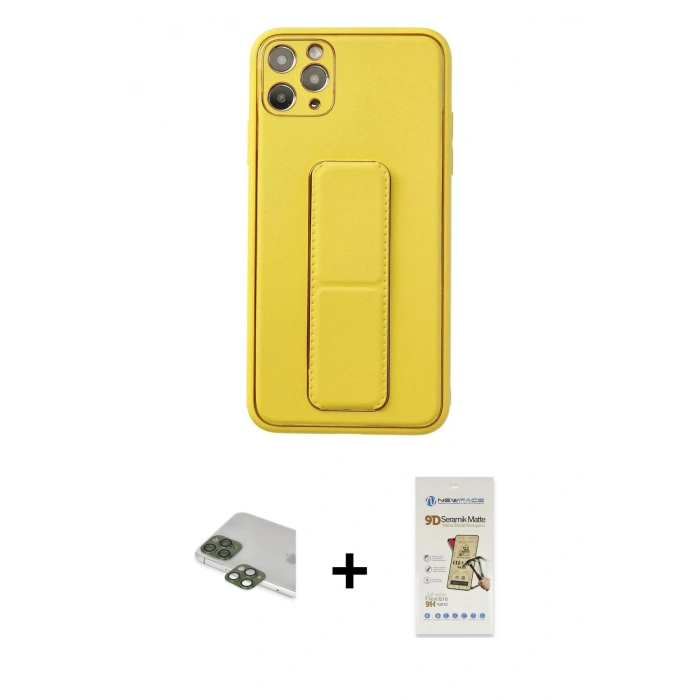 MARSİLYAN™- iPhone 11 Pro Max Kılıf Akış Doku - Siyah Mat Seramik Nano Ekran Koruyucu + Pers Alüminyum Kamera Lens - YL