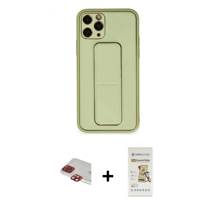MARSİLYAN™- iPhone 11 Pro Max Kılıf Akış Doku - Siyah Mat Seramik Nano Ekran Koruyucu + Pers Alüminyum Kamera Lens - KI