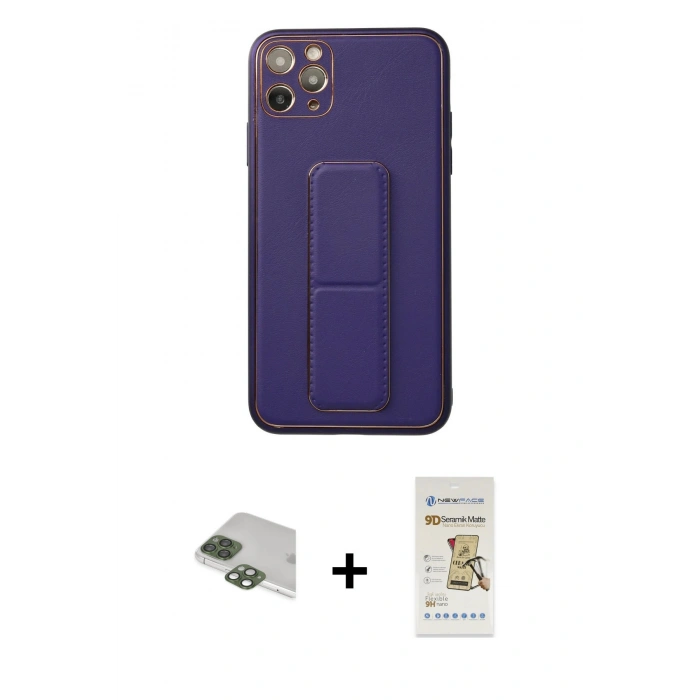 MARSİLYAN™- iPhone 11 Pro Max Kılıf Akış Doku - Siyah Mat Seramik Nano Ekran Koruyucu + Pers Alüminyum Kamera Lens - YL