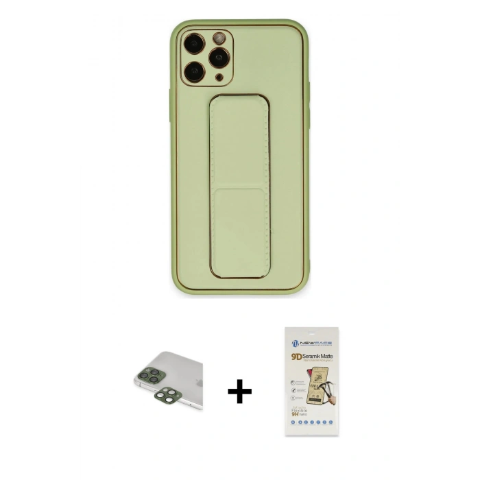 MARSİLYAN™- iPhone 11 Pro Max Kılıf Akış Doku - Siyah Mat Seramik Nano Ekran Koruyucu + Pers Alüminyum Kamera Lens - YL