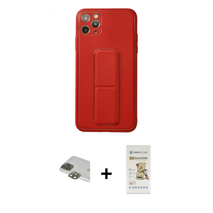 MARSİLYAN™- iPhone 11 Pro Max Kılıf Akış Doku - Siyah Mat Seramik Nano Ekran Koruyucu + Pers Alüminyum Kamera Lens - YL