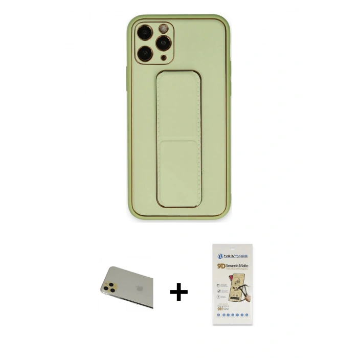 MARSİLYAN™- iPhone 11 Pro Max Kılıf Akış Doku - Siyah Mat Seramik Nano Ekran Koruyucu + Rainbow Kamera Lens Koruma Cam - GD