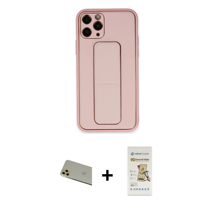 MARSİLYAN™- iPhone 11 Pro Max Kılıf Akış Doku - Siyah Mat Seramik Nano Ekran Koruyucu + Rainbow Kamera Lens Koruma Cam - GD