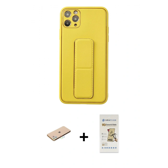 MARSİLYAN™- iPhone 11 Pro Max Kılıf Akış Doku - Siyah Mat Seramik Nano Ekran Koruyucu + Renkli Kamera Lens Koruma Cam - MI