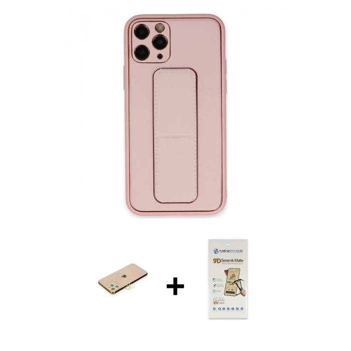 MARSİLYAN™- iPhone 11 Pro Max Kılıf Akış Doku - Siyah Mat Seramik Nano Ekran Koruyucu + Renkli Kamera Lens Koruma Cam - SI