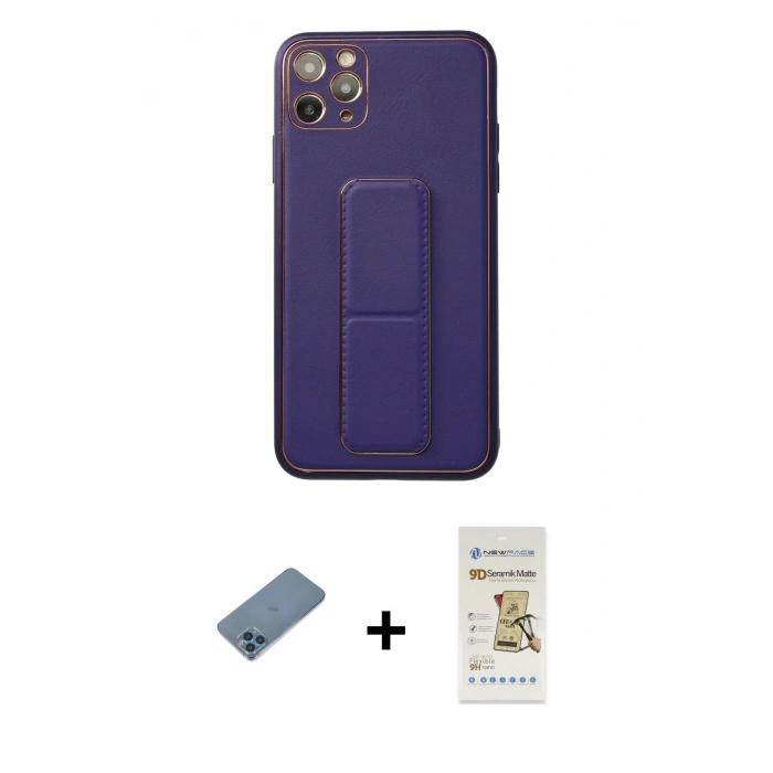 MARSİLYAN™- iPhone 11 Pro Max Kılıf Akış Doku - Siyah Mat Seramik Nano Ekran Koruyucu + Shine Kamera Lens Koruma Cam - MI