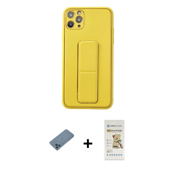 MARSİLYAN™- iPhone 11 Pro Max Kılıf Akış Doku - Siyah Mat Seramik Nano Ekran Koruyucu + Shine Kamera Lens Koruma Cam - MI