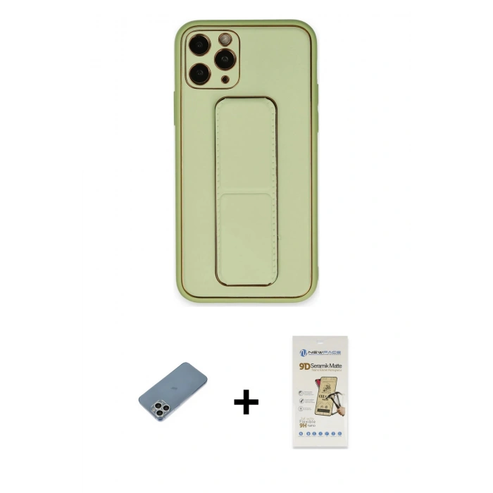 MARSİLYAN™- iPhone 11 Pro Max Kılıf Akış Doku - Siyah Mat Seramik Nano Ekran Koruyucu + Shine Kamera Lens Koruma Cam - GS