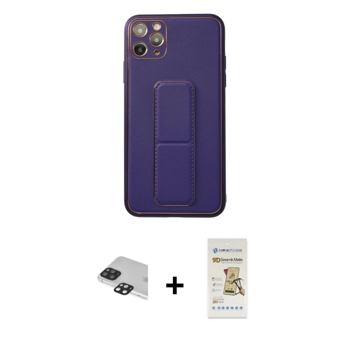 MARSİLYAN™- iPhone 11 Pro Max Kılıf Akış Doku - Siyah Mat Seramik Nano Ekran Koruyucu + Pers Alüminyum Kamera Lens - SH