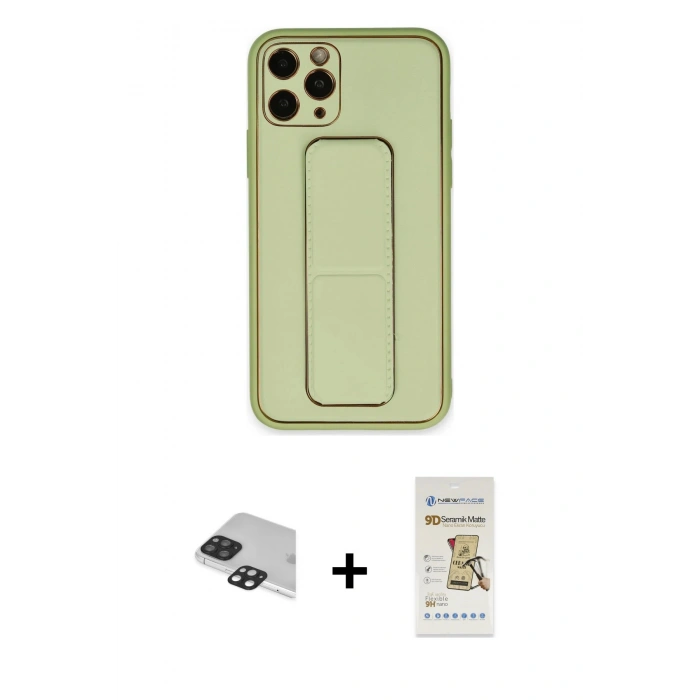MARSİLYAN™- iPhone 11 Pro Max Kılıf Akış Doku - Siyah Mat Seramik Nano Ekran Koruyucu + Pers Alüminyum Kamera Lens - SH