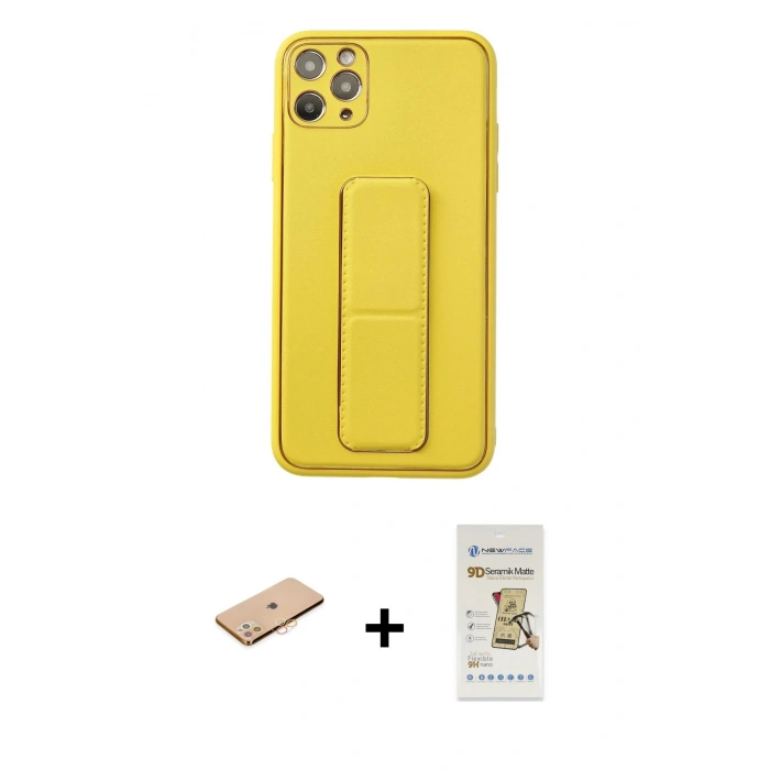 MARSİLYAN™- iPhone 11 Pro Max Kılıf Akış Doku - Siyah Mat Seramik Nano Ekran Koruyucu + Renkli Kamera Lens Koruma Cam - TU