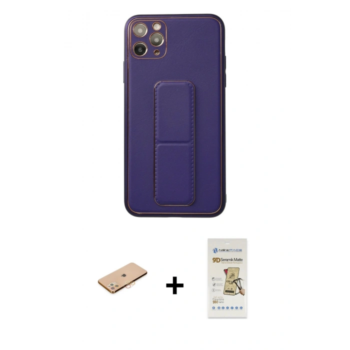 MARSİLYAN™- iPhone 11 Pro Max Kılıf Akış Doku - Siyah Mat Seramik Nano Ekran Koruyucu + Renkli Kamera Lens Koruma Cam - TU