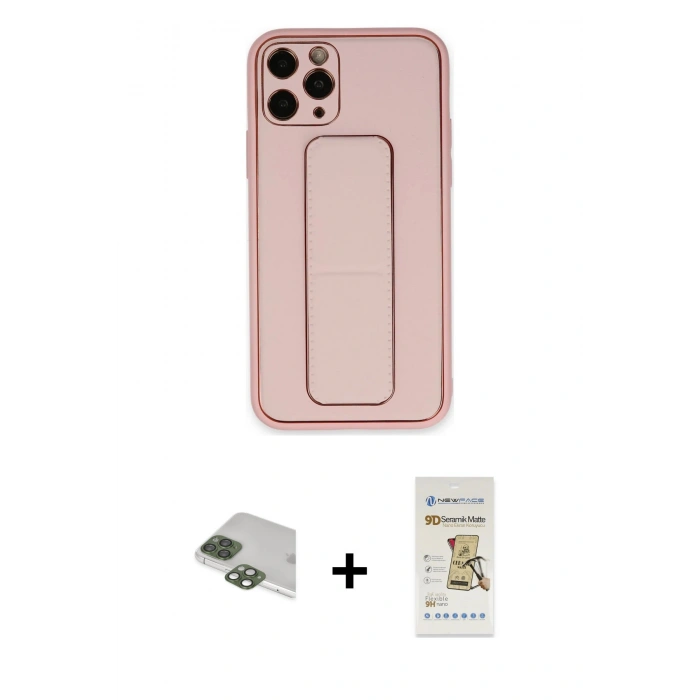 MARSİLYAN™- iPhone 11 Pro Max Kılıf Akış Doku - Siyah Mat Seramik Nano Ekran Koruyucu + Pers Alüminyum Kamera Lens - YL